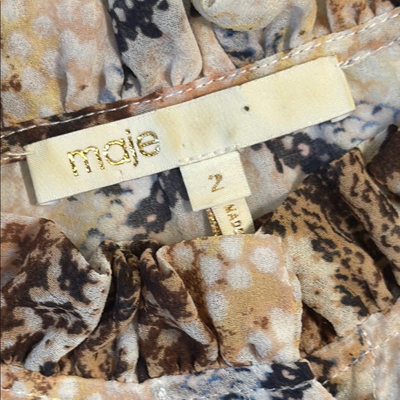 MAJE Women's Sheer Snake Print‎ Mini Dress Puff Sleeves Ruffle Button Up Size 2 - Picture 3 of 12